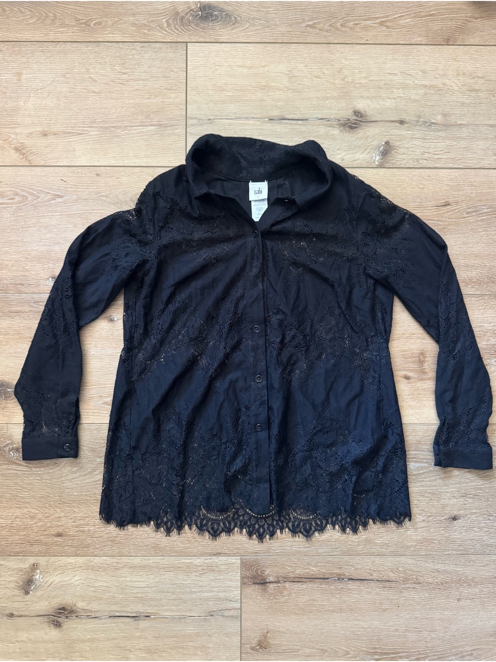 Cabi Black Lace Button-Front Blouse Size Small